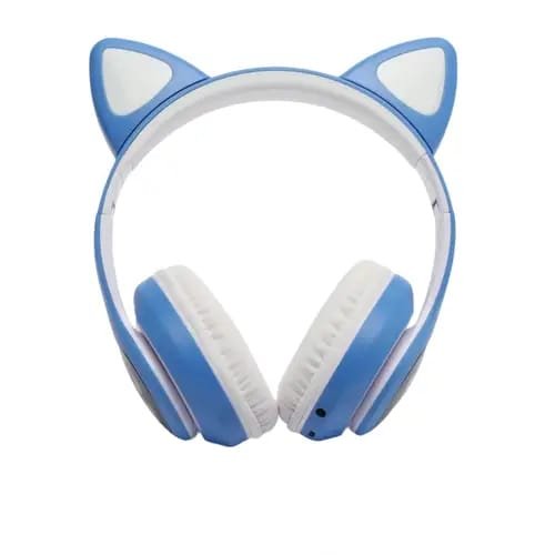 Cat Ear Wireless Headset Blue | RGB LED Lights | Bluetooth 5.0 + TF Card + Aux | Foldable | For Kids, Teens, Gaming